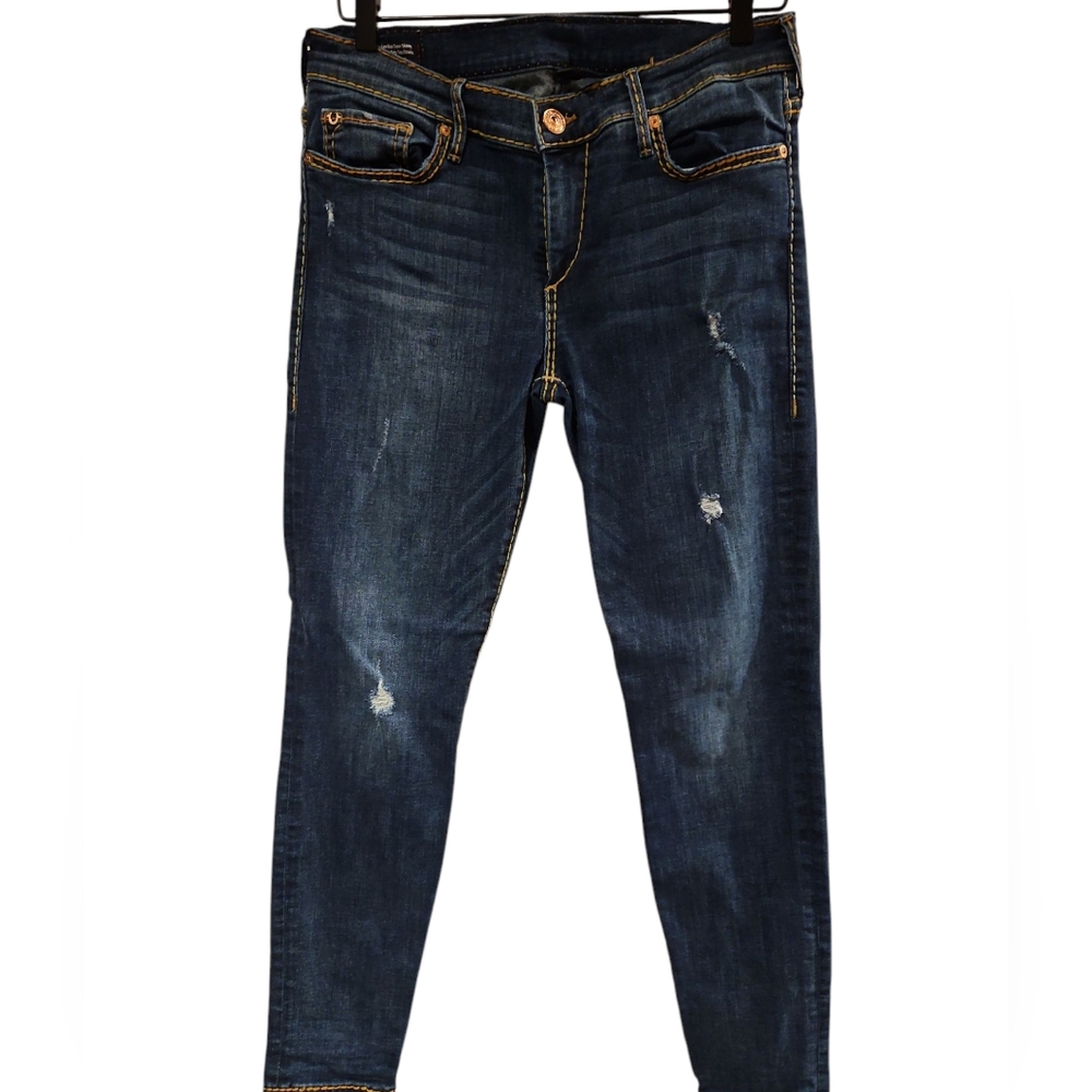 True Religion Women's Blue Jeans Low Rise Super Skinny Size 31